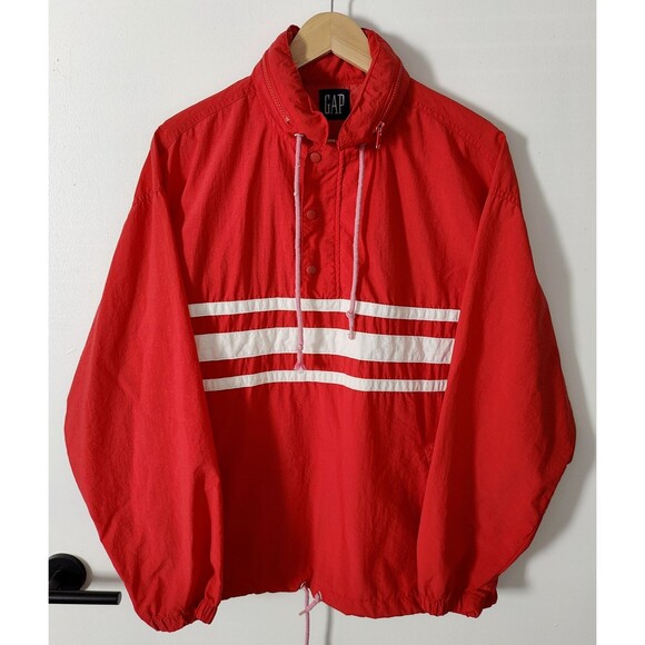 Gap Jacket Mens Small Anorak Pullover Red Hooded Vintage Y2k Windbreaker